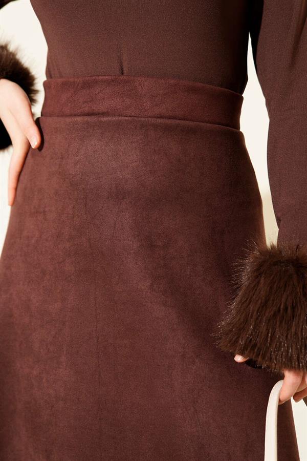 Elastic Waist Suede Flared Skirt Bitter Brown