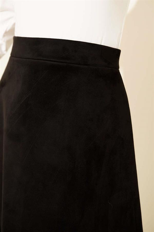 Elastic Waist Suede Flared Skirt Black