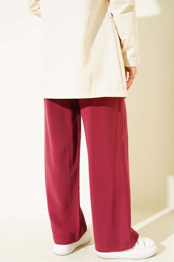 Elastic Waist Tencel Trousers Burgundy