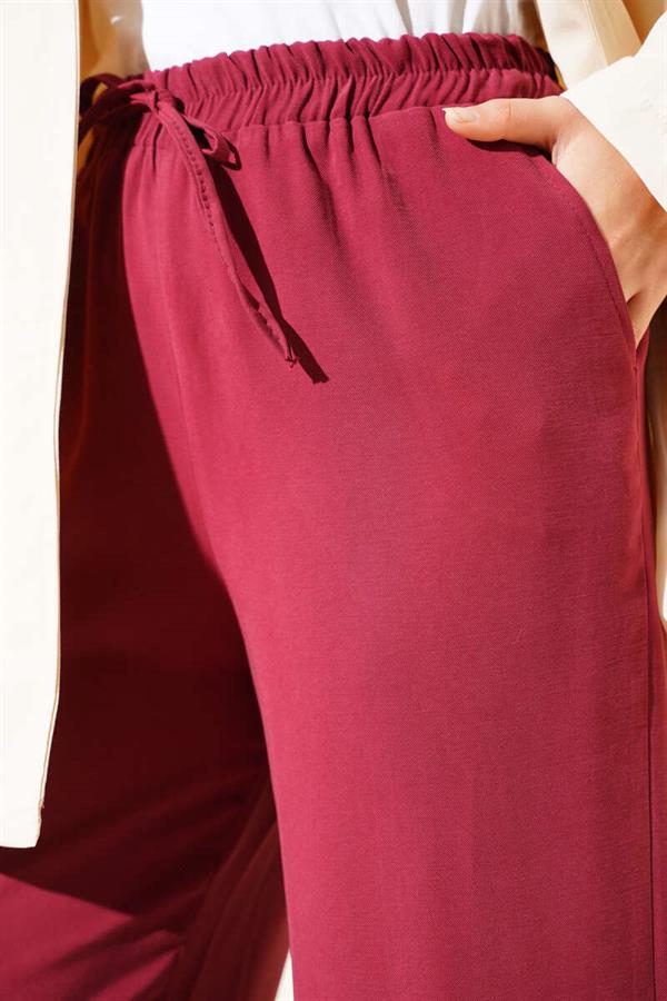 Elastic Waist Tencel Trousers Burgundy