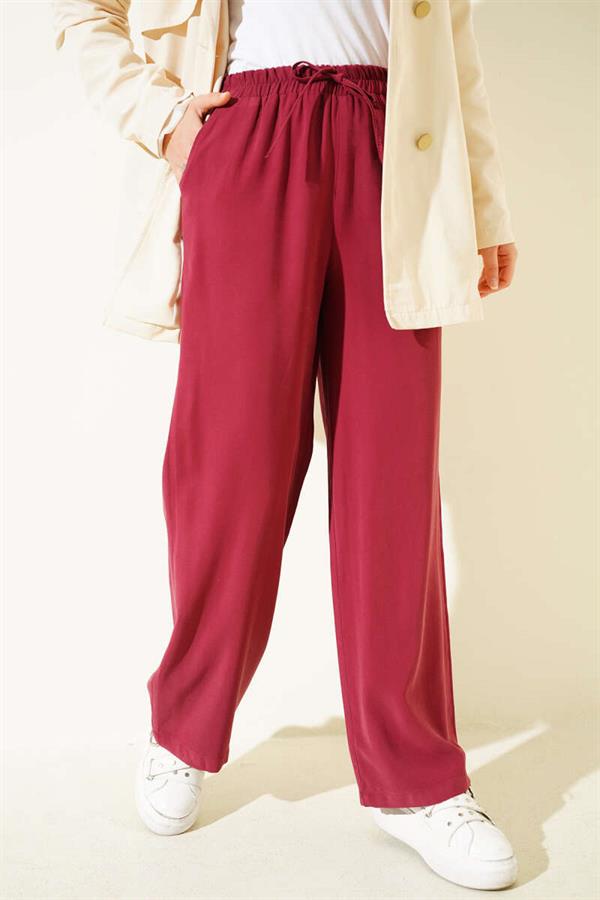 Elastic Waist Tencel Trousers Burgundy