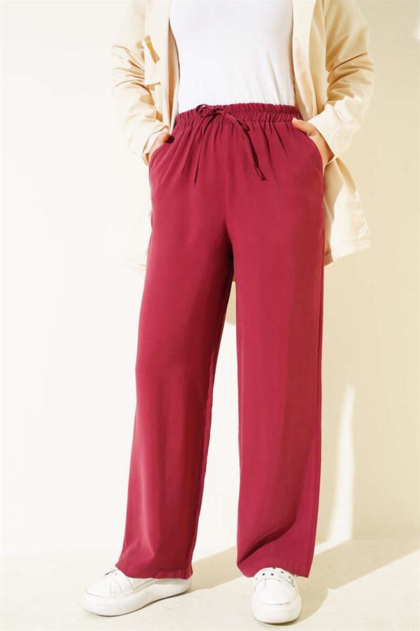 Elastic Waist Tencel Trousers Burgundy
