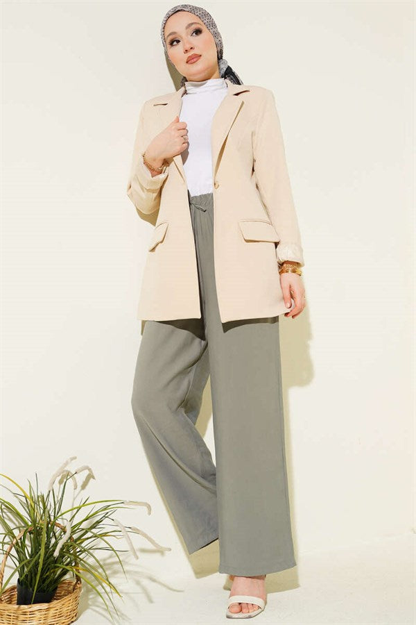 Tencel Pants with Elastic Waistband, Light Green