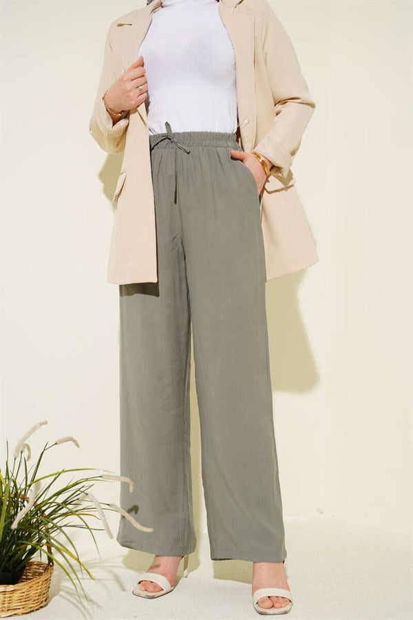 Tencel Pants with Elastic Waistband, Light Green