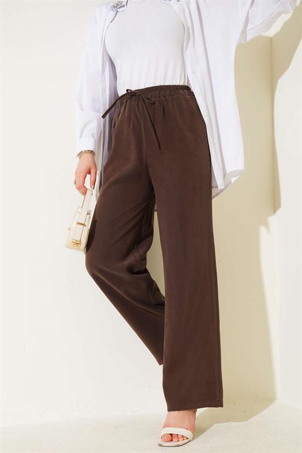 Elastic Waist Tencel Trousers Chestnut