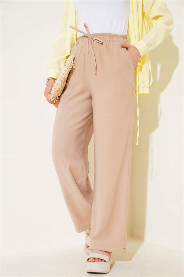 Elastic Waist Tencel Trousers Latte