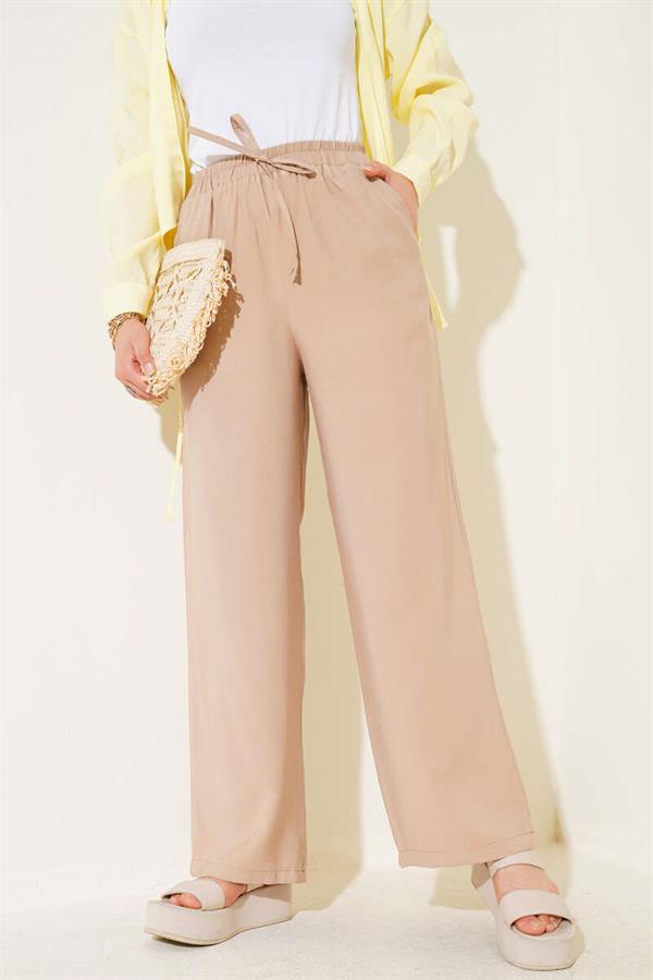 Elastic Waist Tencel Trousers Latte