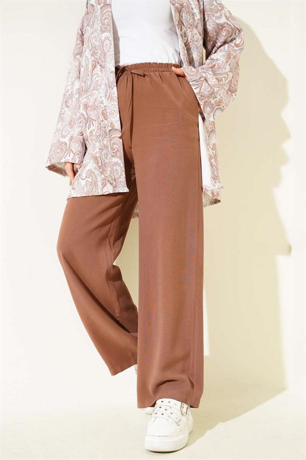 Elastic Waist Tencel Trousers in Tan