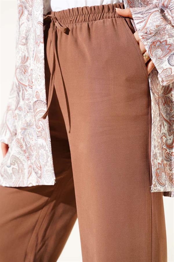 Elastic Waist Tencel Trousers in Tan