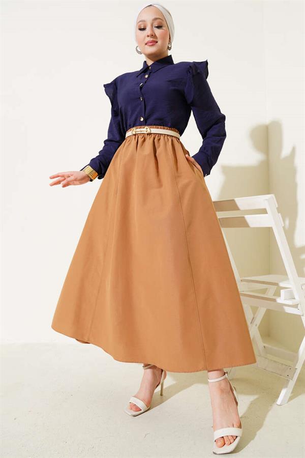Elastic Waist Terikoton Skirt Camel