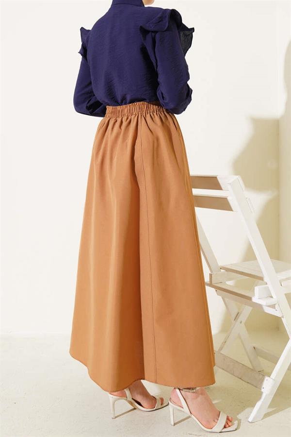 Elastic Waist Terikoton Skirt Camel