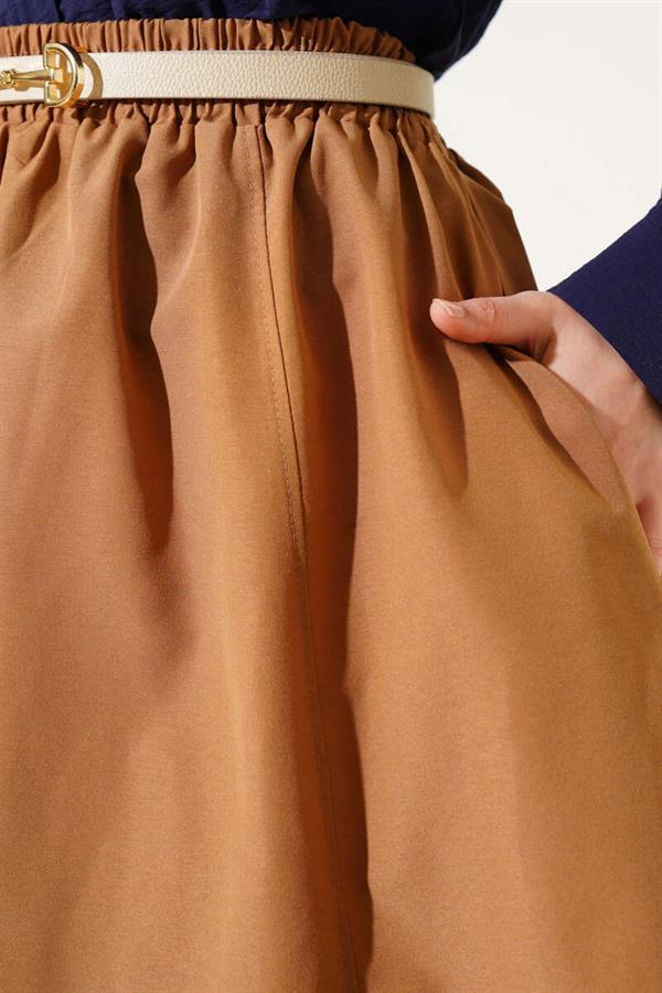 Elastic Waist Terikoton Skirt Camel