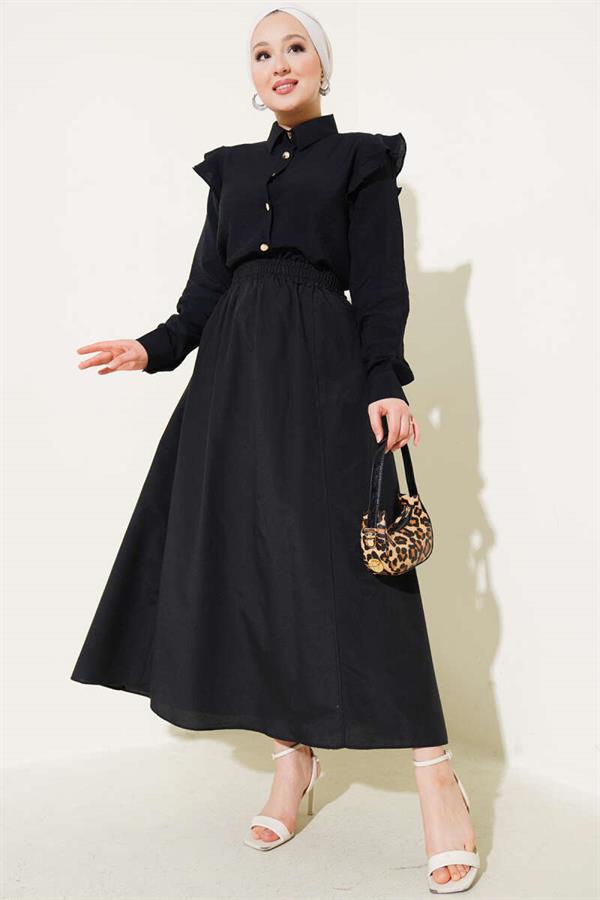 Elastic Waist Terikoton Skirt Black