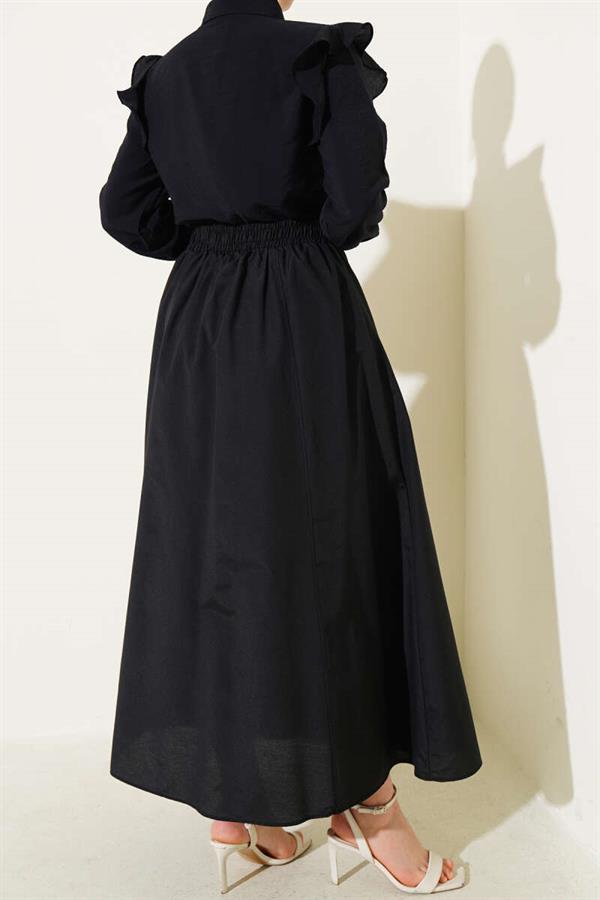 Elastic Waist Terikoton Skirt Black