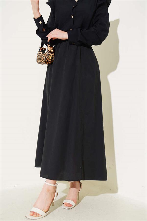 Elastic Waist Terikoton Skirt Black