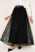 Black Tulle Floral Skirt with Elastic Waistband