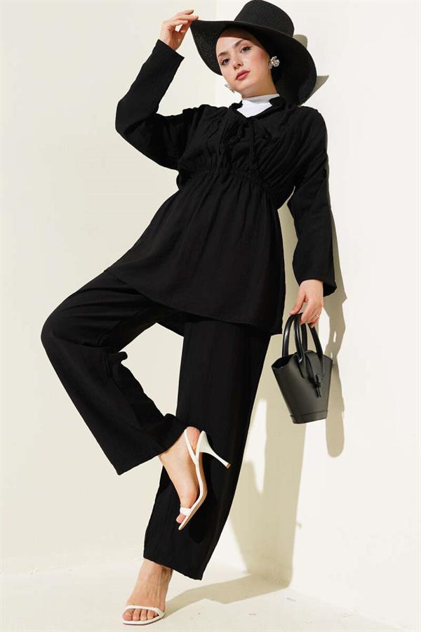 Elastic Waist Tunnel 2 Piece Set Black