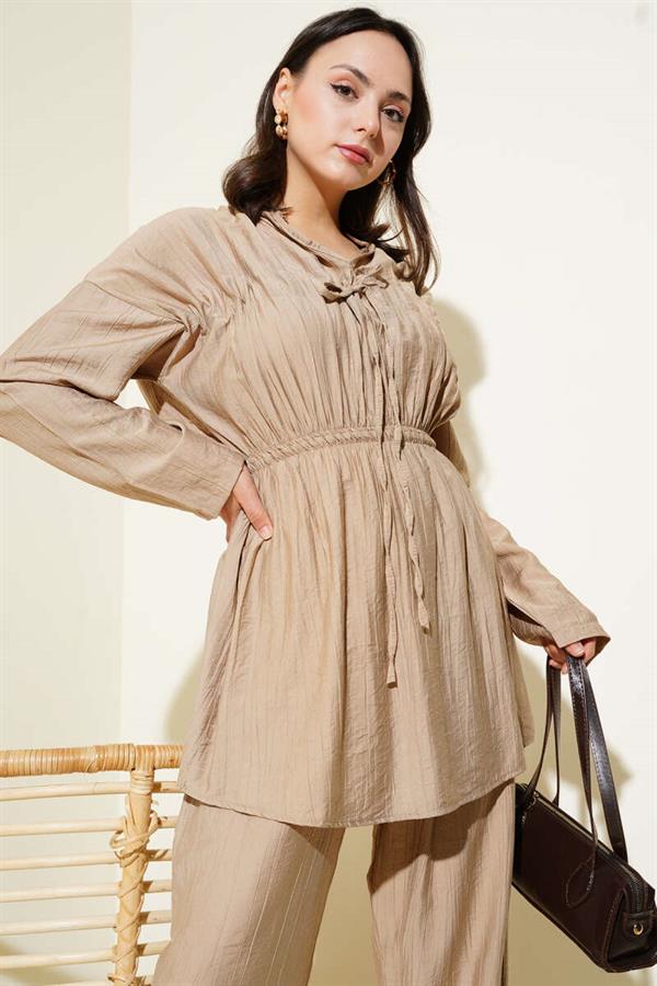 Elastic Waist Tunneled 2 Piece Set Mink