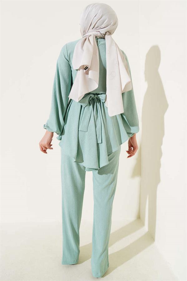 Waist Elastic Tunic Crepe 2 Piece Set Mint