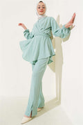 Waist Elastic Tunic Crepe 2 Piece Set Mint