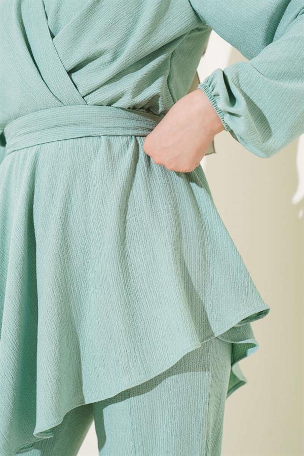 Waist Elastic Tunic Crepe 2 Piece Set Mint