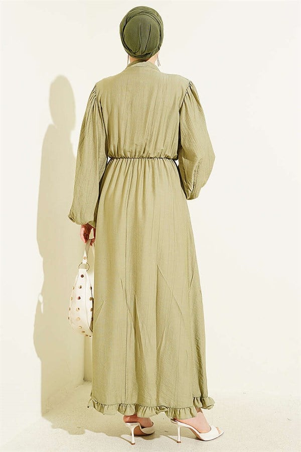 Half-Brit Buttoned Dress with Elastic Waist, Sage Green