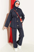 2 Piece Set with Elastic Waistband and Gold Star Buttons, Navy Blue