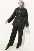 2 Piece Set with Elastic Waistband and Gold Buttons, Black