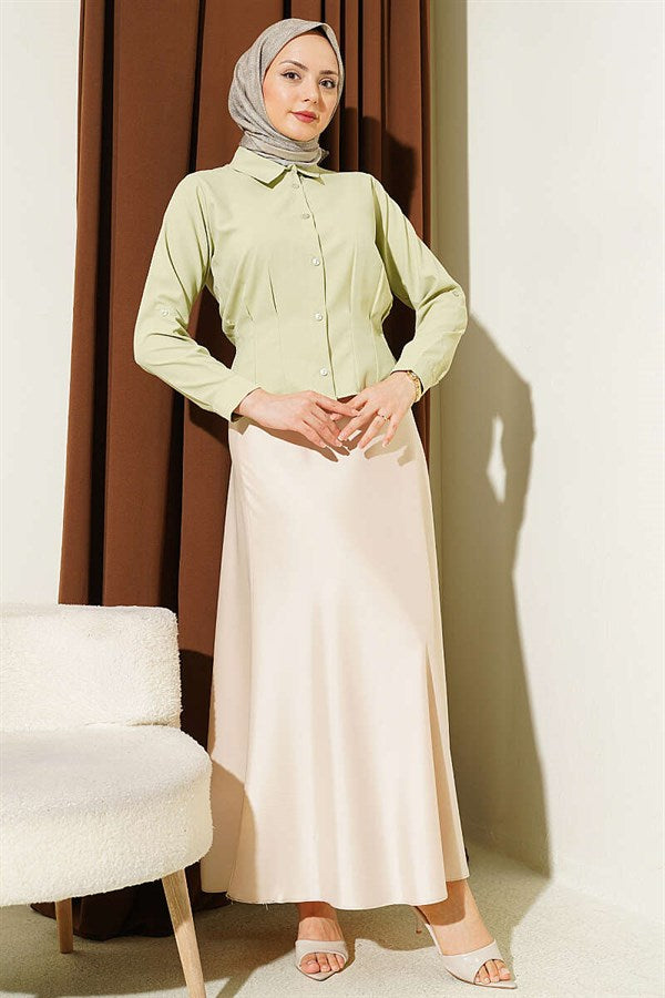 Waist-Fit Crop Shirt, Light Green