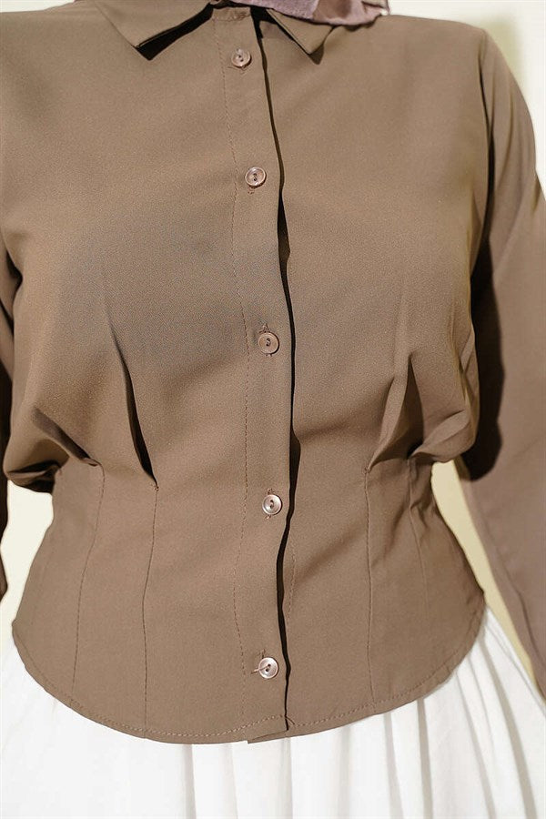 Waist-Fit Crop Shirt, Coffee