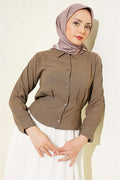 Waist-Fit Crop Shirt, Coffee