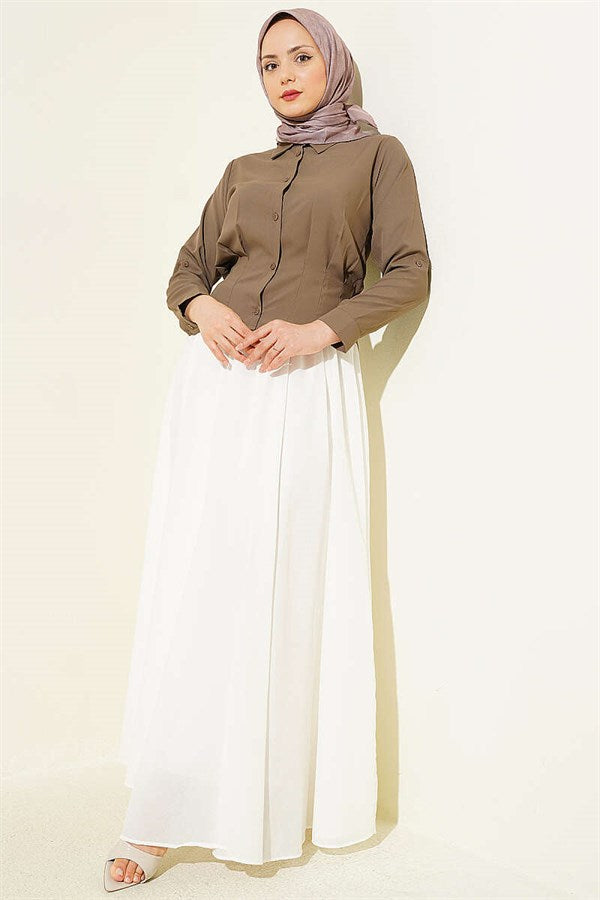 Waist-Fit Crop Shirt, Coffee