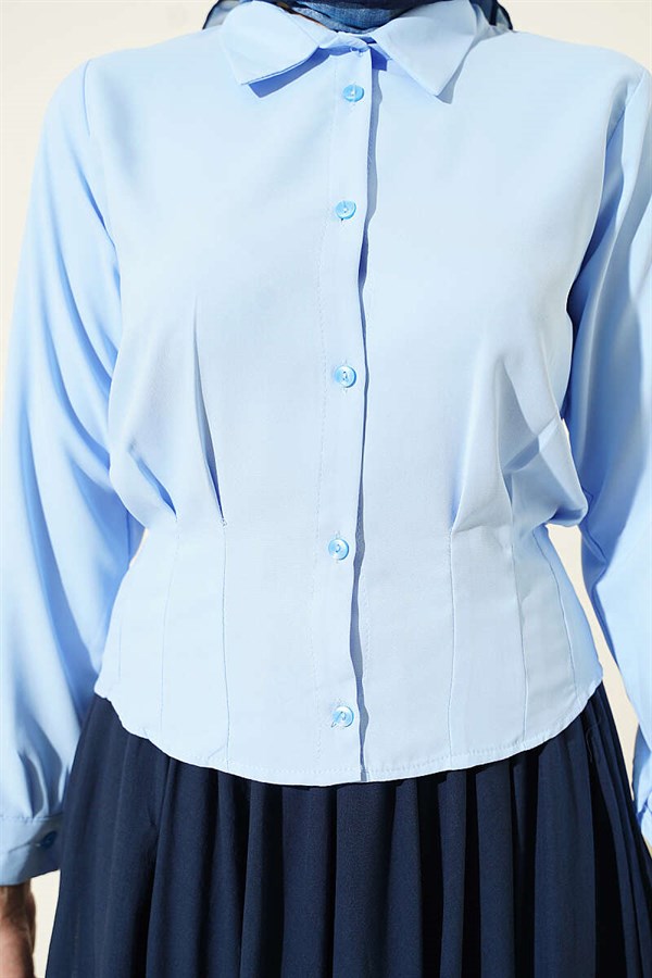 Waist-Fit Crop Shirt, Blue