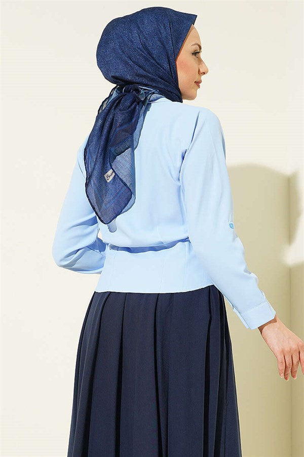Waist-Fit Crop Shirt, Blue