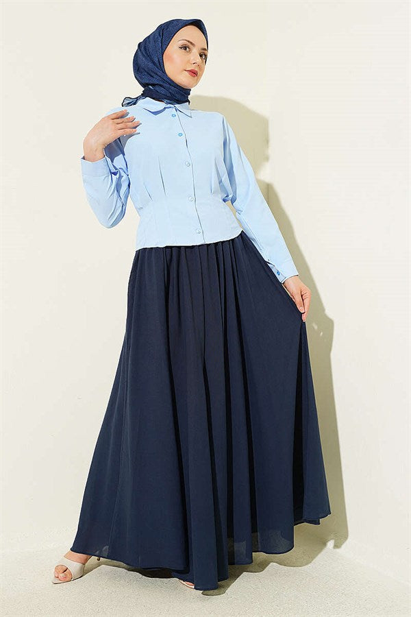 Waist-Fit Crop Shirt, Blue