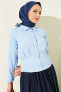 Waist-Fit Crop Shirt, Blue