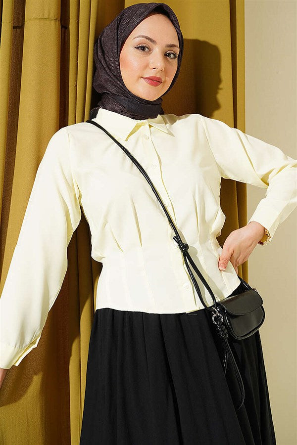 Waist-Fit Crop Shirt, Yellow