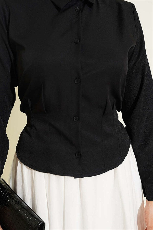 Waist-Fit Crop Shirt, Black