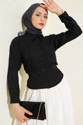Waist-Fit Crop Shirt, Black
