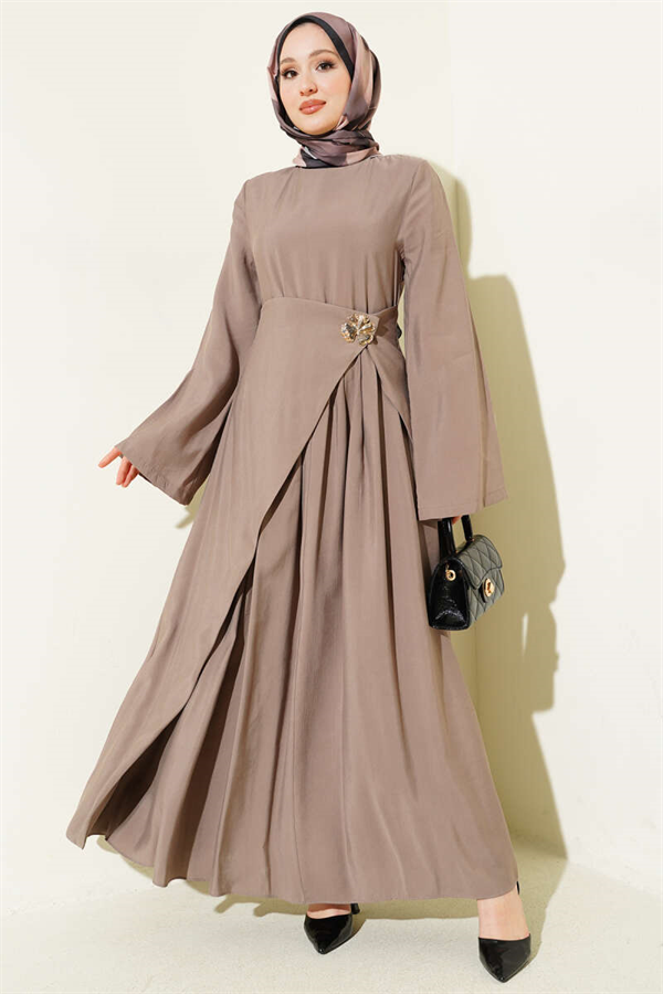 Tencel Dress with Waist Detail, Beige