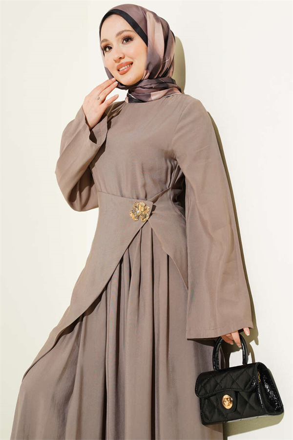 Tencel Dress with Waist Detail, Beige