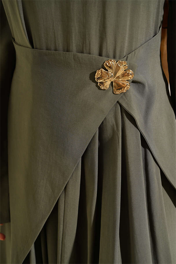 Tencel Dress with Waist Detail, Khaki