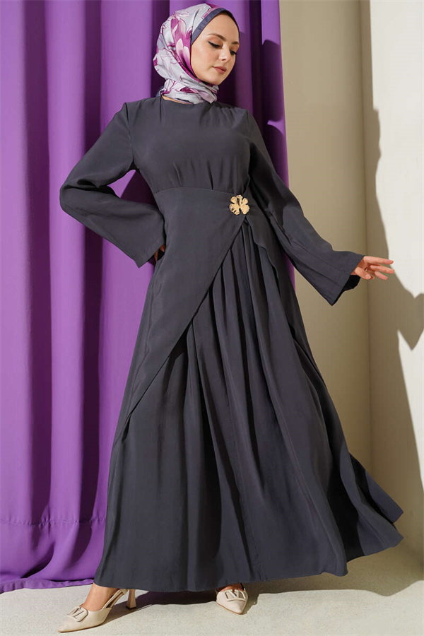 Tencel Dress with Waist Detail, Slate Grey