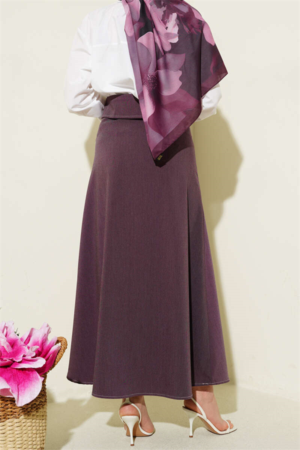 Waist Pieced Belted Skirt Burgundy