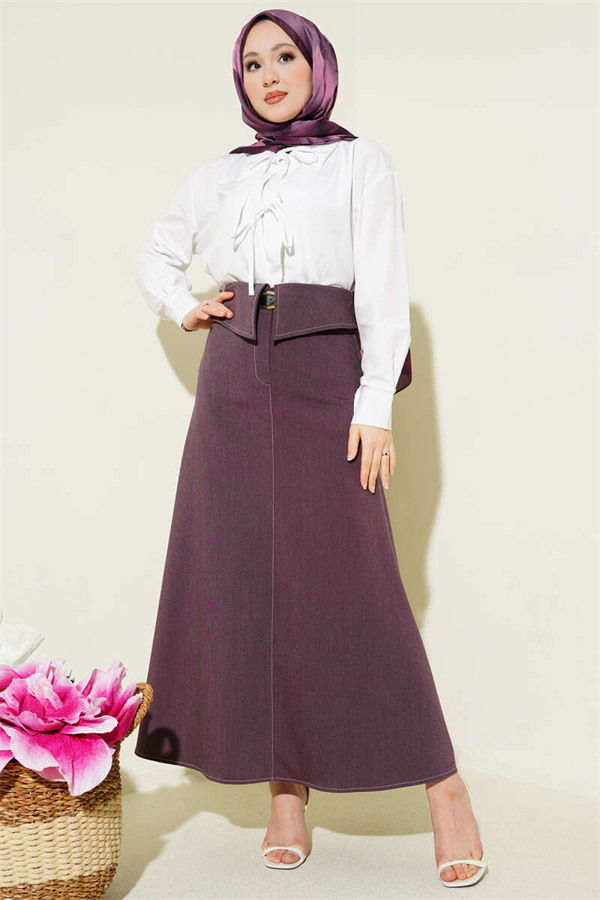 Waist Pieced Belted Skirt Burgundy