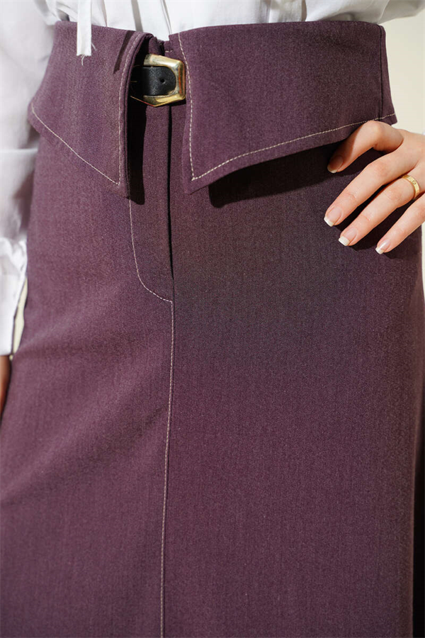 Waist Pieced Belted Skirt Burgundy