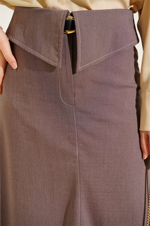 Waistband Belted Skirt, Brown