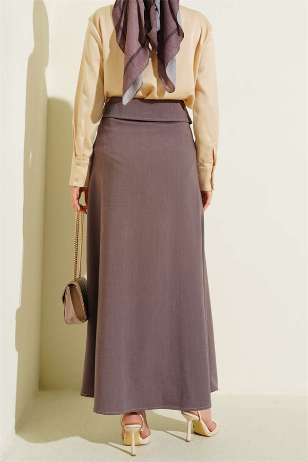 Waistband Belted Skirt, Brown