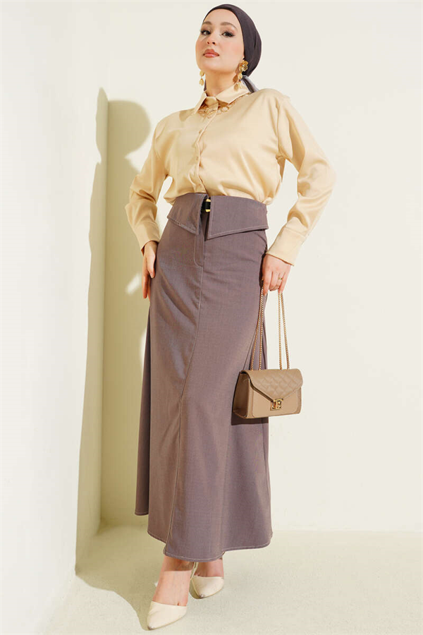 Waistband Belted Skirt, Brown