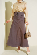 Waistband Belted Skirt, Brown